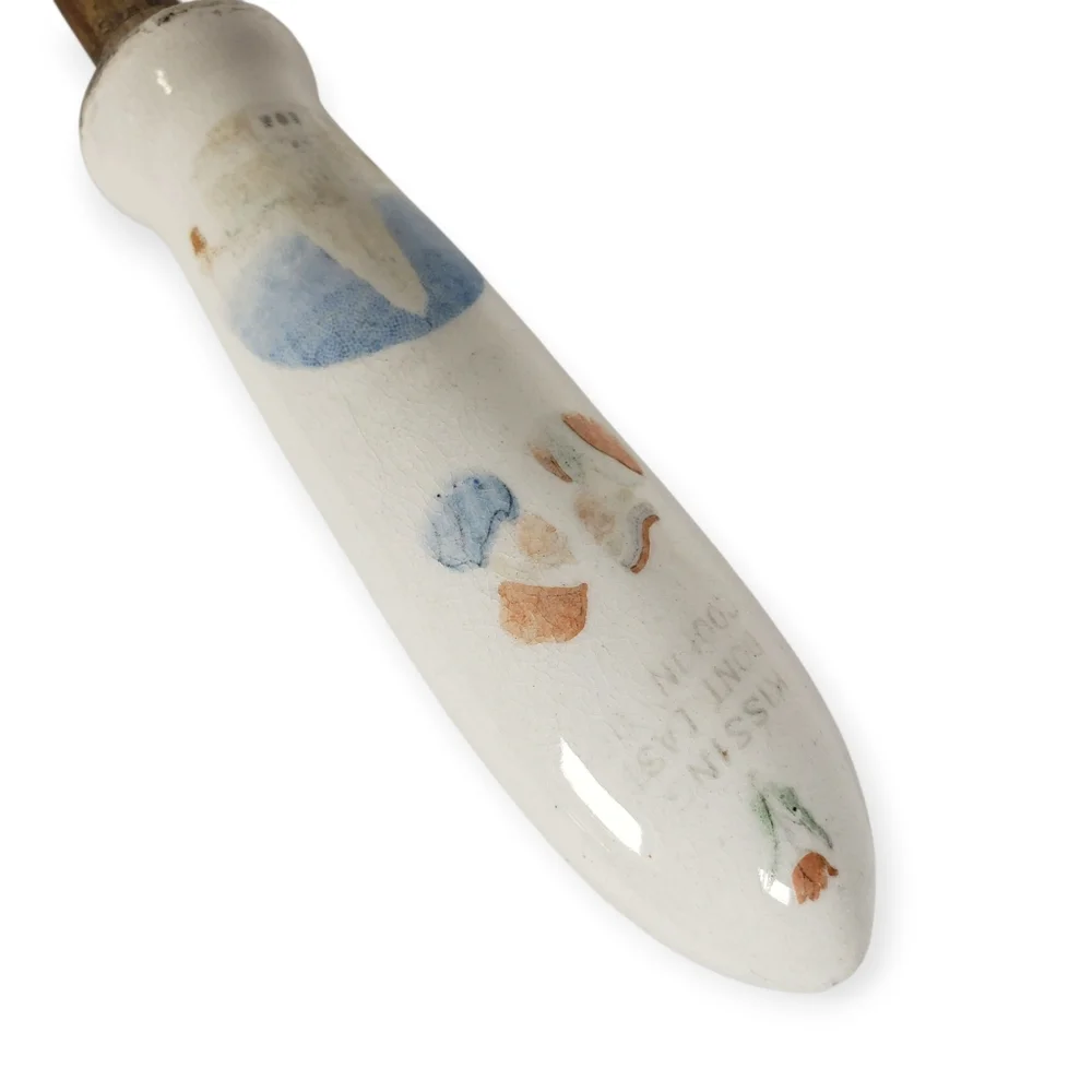 Vintage Ceramic Handled Wooden Spoon Blue Onion Pattern